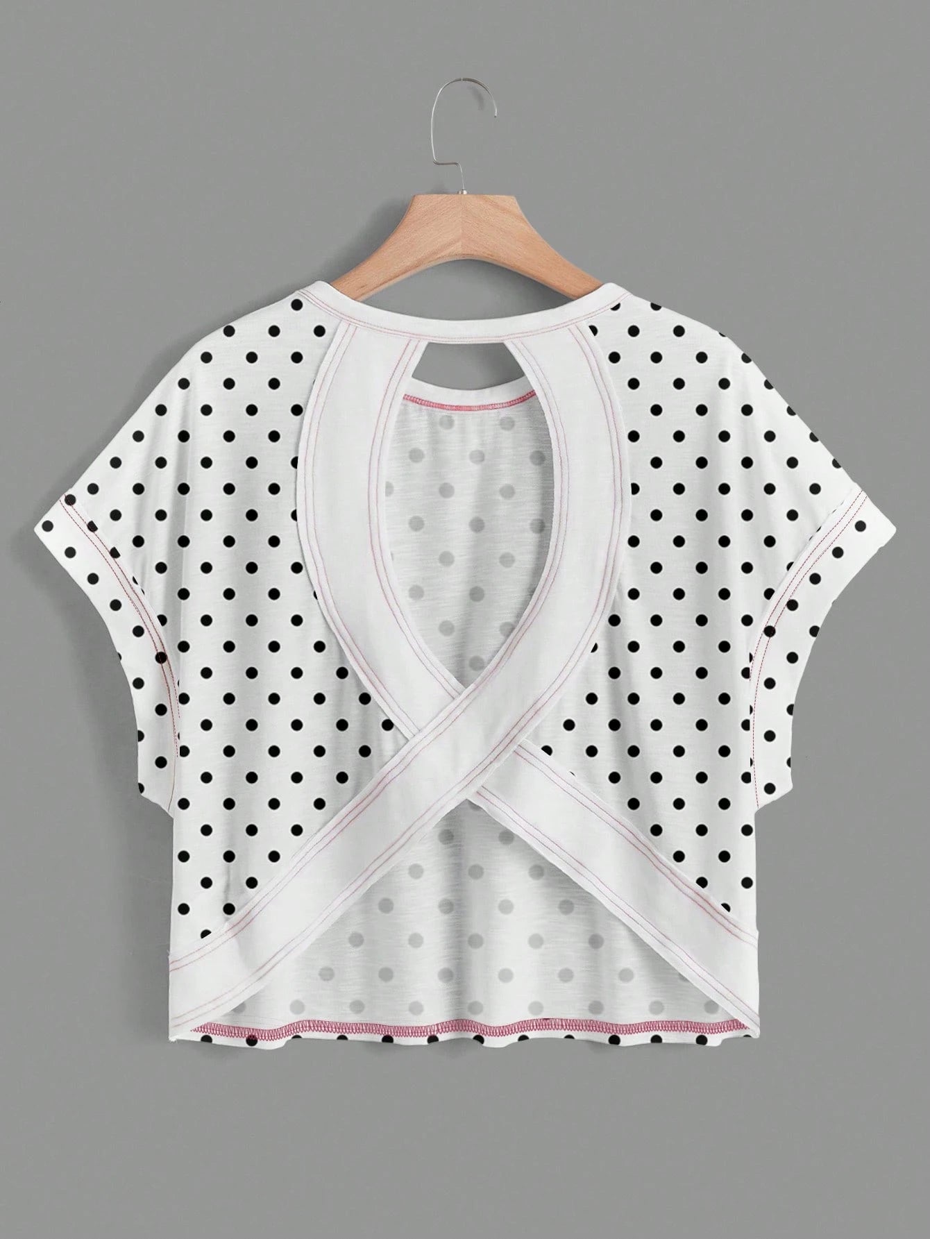 Essnce Plus Size Women Polka Dot Print Back Cutout Design Casual T-Shirt