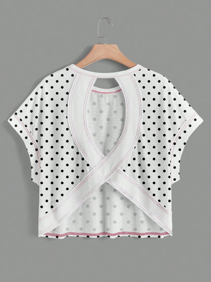 Essnce Plus Size Women Polka Dot Print Back Cutout Design Casual T-Shirt
