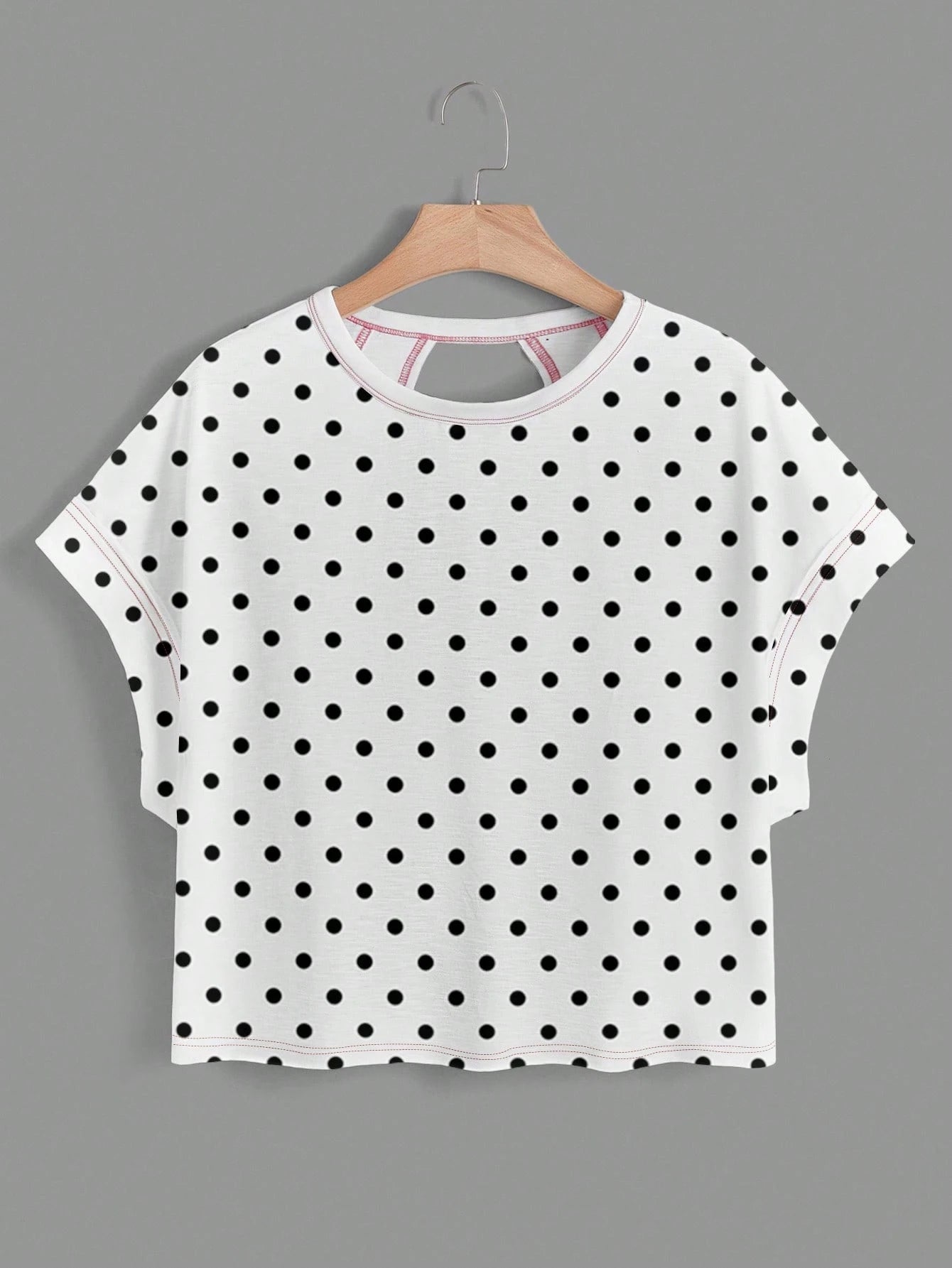 Essnce Plus Size Women Polka Dot Print Back Cutout Design Casual T-Shirt