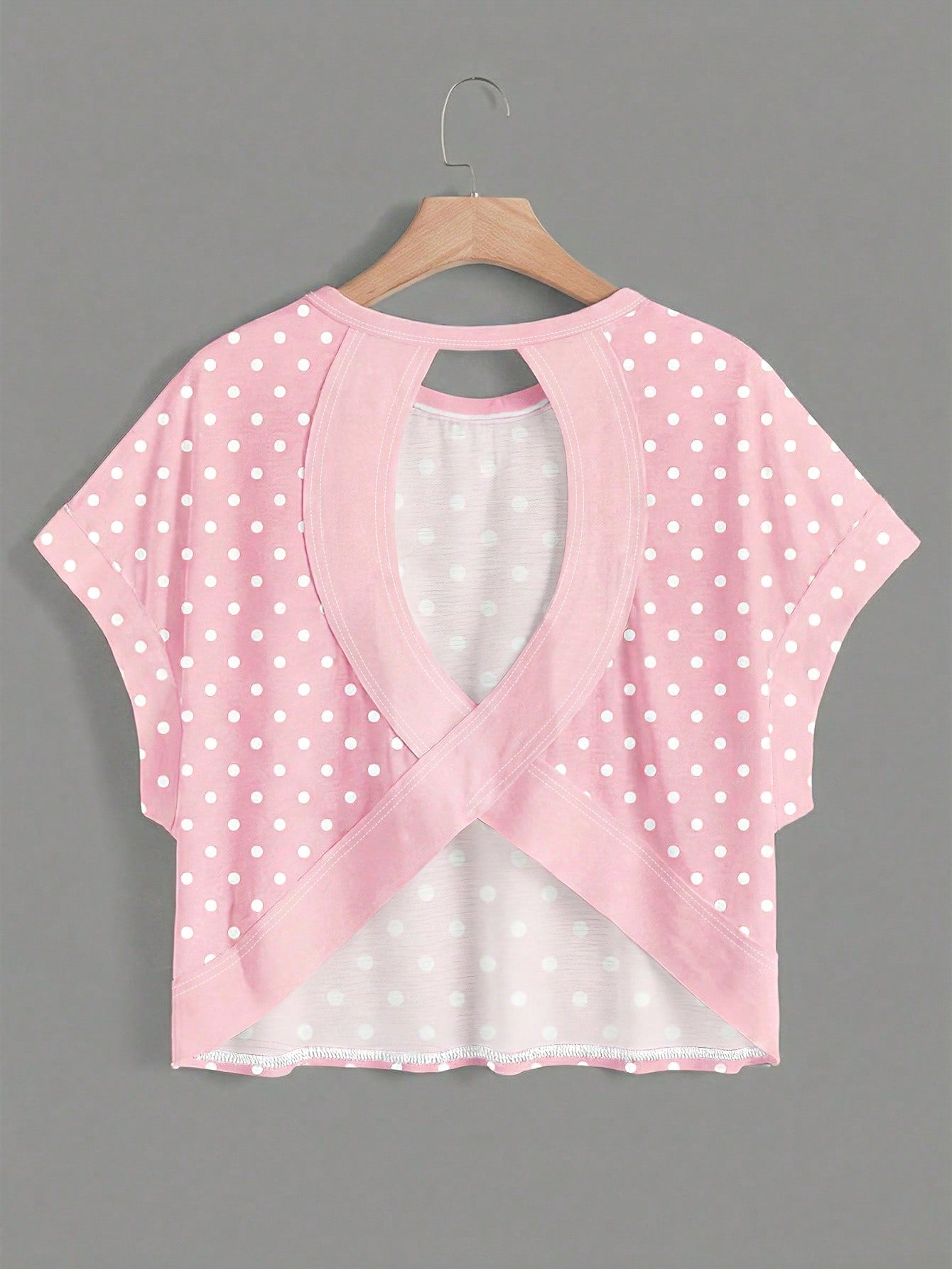 Essnce Plus Size Women Polka Dot Print Back Cutout Design Casual T-Shirt