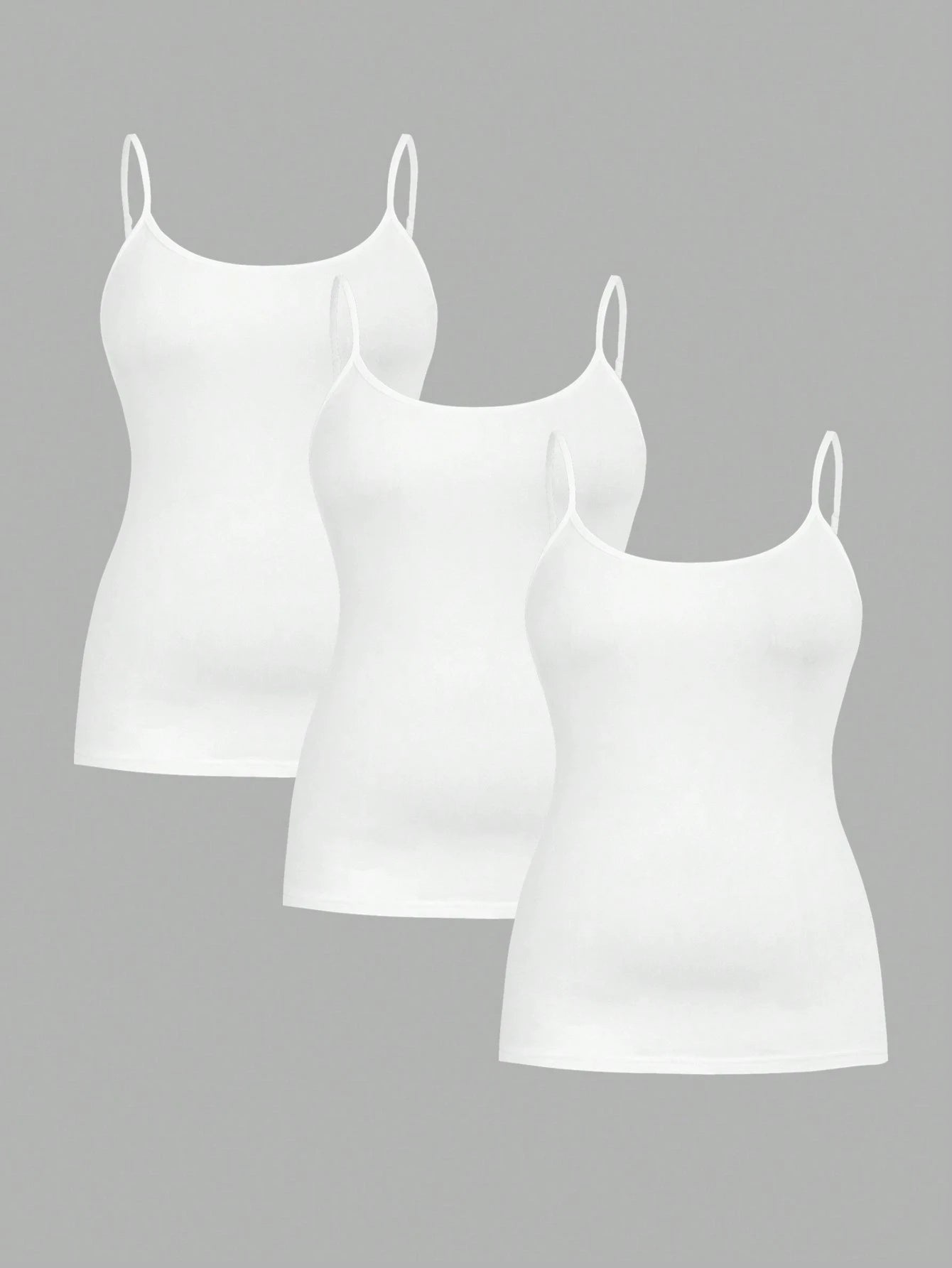 Essnce Plus Size Women's Casual Business Casual Comfortable Base Long Camisole All White 3 Packs, Summer Women Clothes, Curv Tops, Top Party Lounge Office