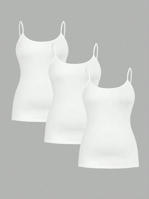 Essnce Plus Size Women's Casual Business Casual Comfortable Base Long Camisole All White 3 Packs, Summer Women Clothes, Curv Tops, Top Party Lounge Office