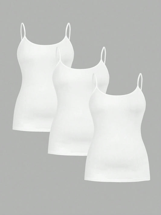 Essnce Plus Size Women's Casual Business Casual Comfortable Base Long Camisole All White 3 Packs, Summer Women Clothes, Curv Tops, Top Party Lounge Office