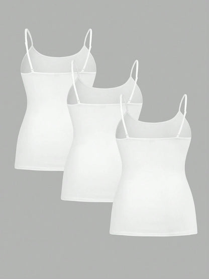 Essnce Plus Size Women's Casual Business Casual Comfortable Base Long Camisole All White 3 Packs, Summer Women Clothes, Curv Tops, Top Party Lounge Office