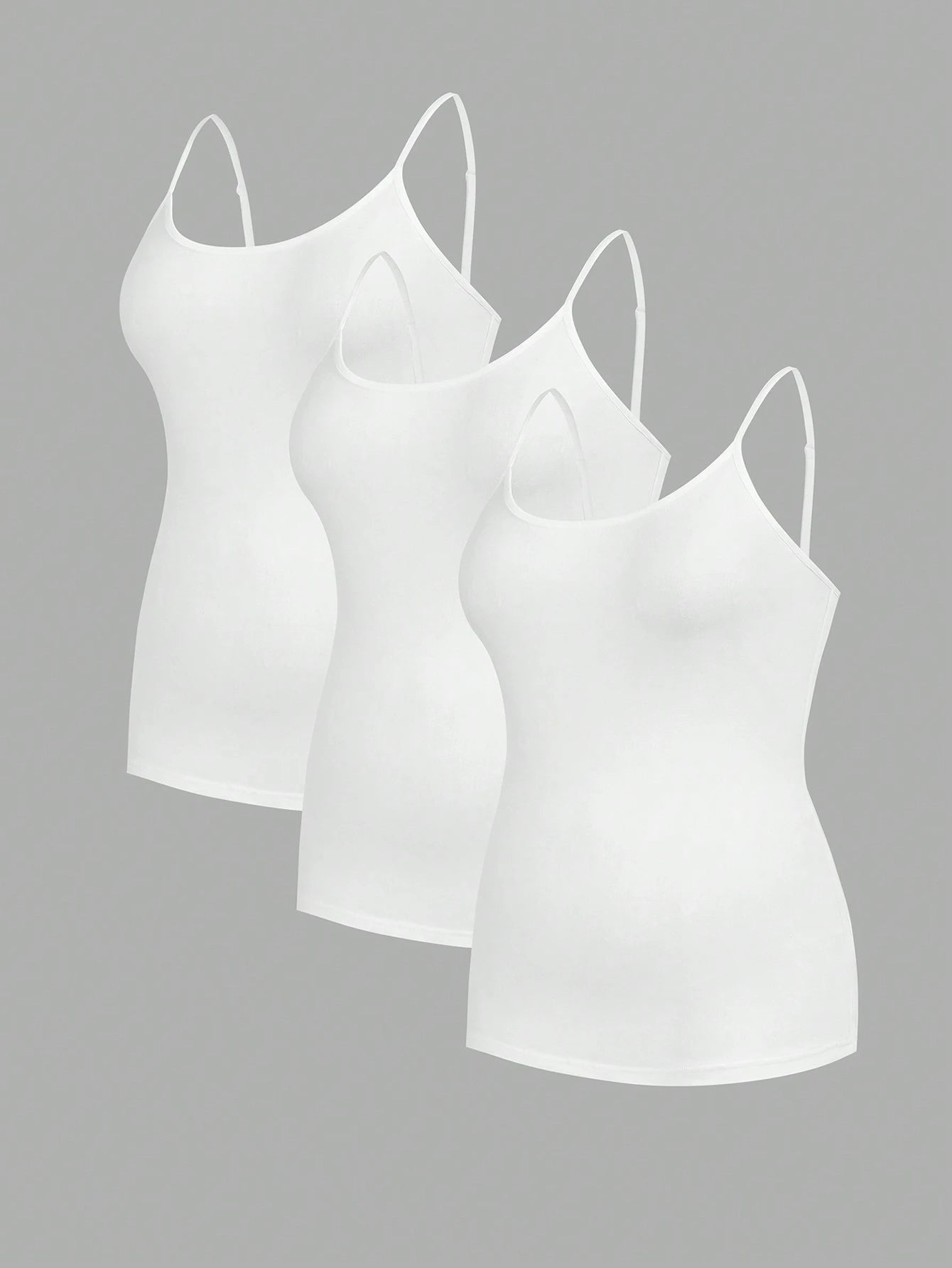 Essnce Plus Size Women's Casual Business Casual Comfortable Base Long Camisole All White 3 Packs, Summer Women Clothes, Curv Tops, Top Party Lounge Office
