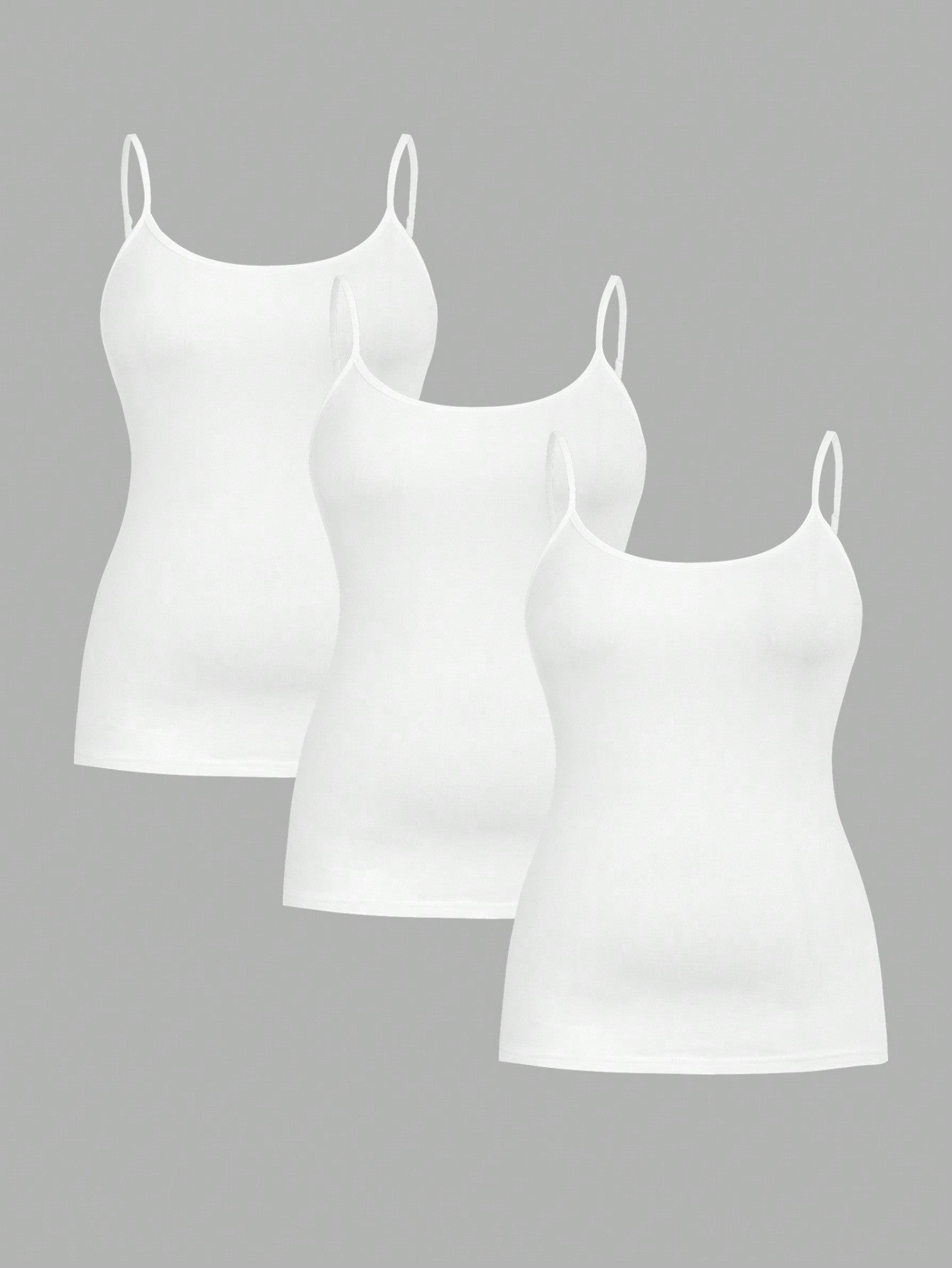 Essnce Plus Size Women's Casual Business Casual Comfortable Base Long Camisole All White 3 Packs, Summer Women Clothes, Curv Tops, Top Party Lounge Office