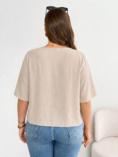 Essnce Plus-Size Women's Elegant Semi Formal Short-Sleeved Cardigan,Casual Comfortable Basic Versatile Summer Coats,Autumn Office Wear Vacation Outfits Tops