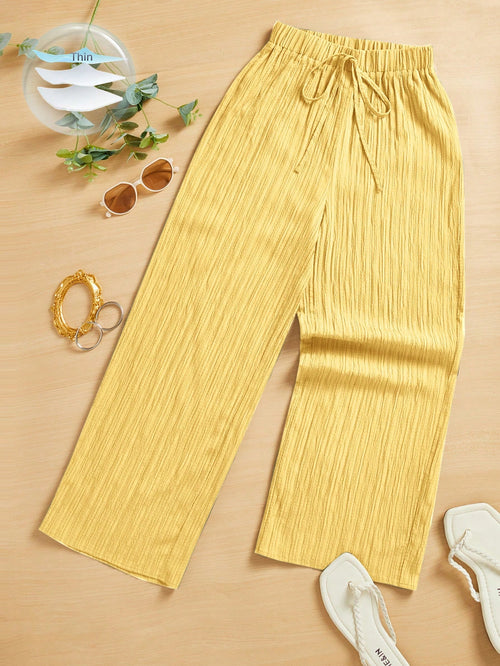 Essnce Summer Casual Textured Wide Leg Capri Pants