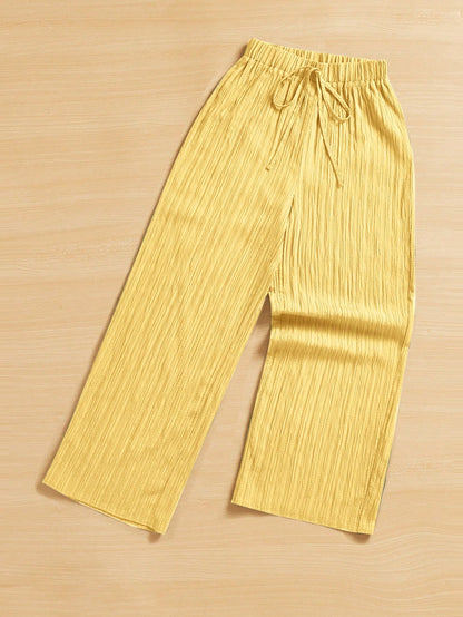 Essnce Summer Casual Textured Wide Leg Capri Pants