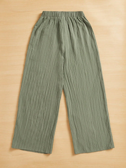 Essnce Summer Casual Textured Wide Leg Capri Pants