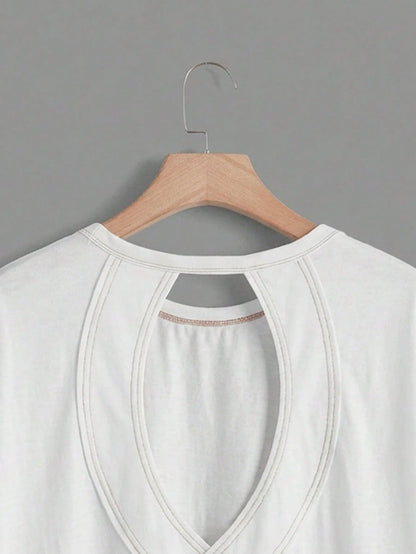 Essnce Women's Casual Round Neck Backless Asymmetrical Hem Loose Sleeveless T-Shirt, 100% Cotton, Suitable For Summer