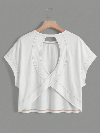 Essnce Women's Casual Round Neck Backless Asymmetrical Hem Loose Sleeveless T-Shirt, 100% Cotton, Suitable For Summer