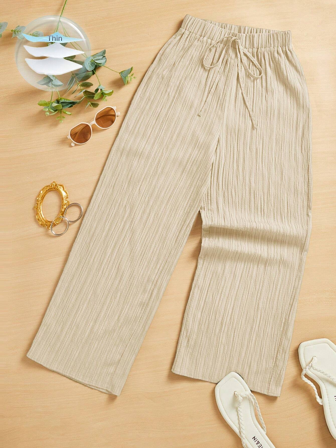 Essnce Women's Casual Simple Textured Long Pants Summer Spring Valentine Day New Years