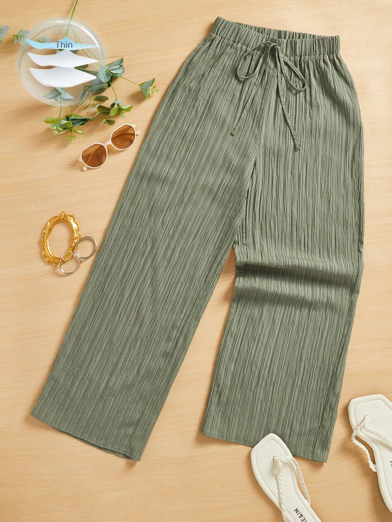 Essnce Women's Casual Simple Textured Long Pants Summer Spring Valentine Day New Years
