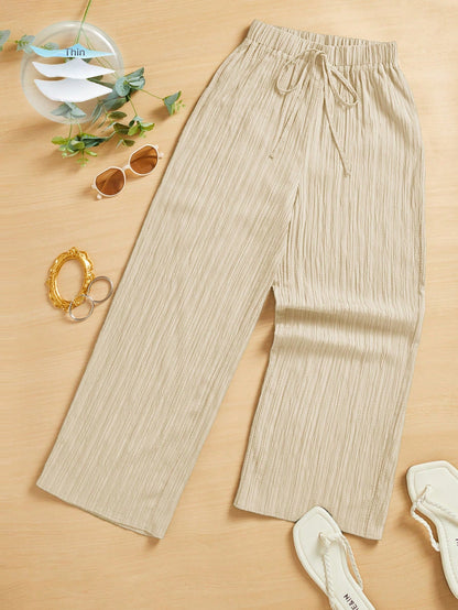 Essnce Women's Casual Simple Textured Long Pants Summer Spring Valentine Day New Years