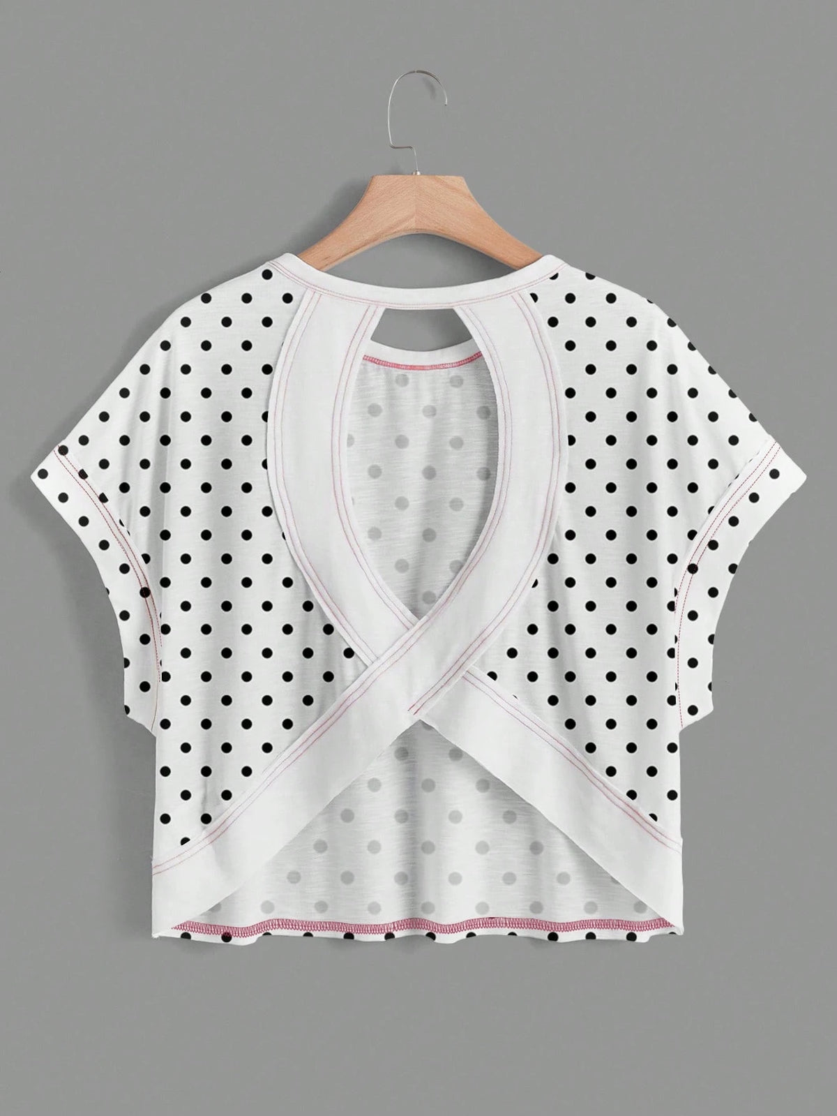 Essnce Women's White With Black Polka Dots,Summer,Casual,Cute,Vacation Round Neck Backless Vintage Asymmetrical Hem Loose Sleeveless Chic T-Shirt Top