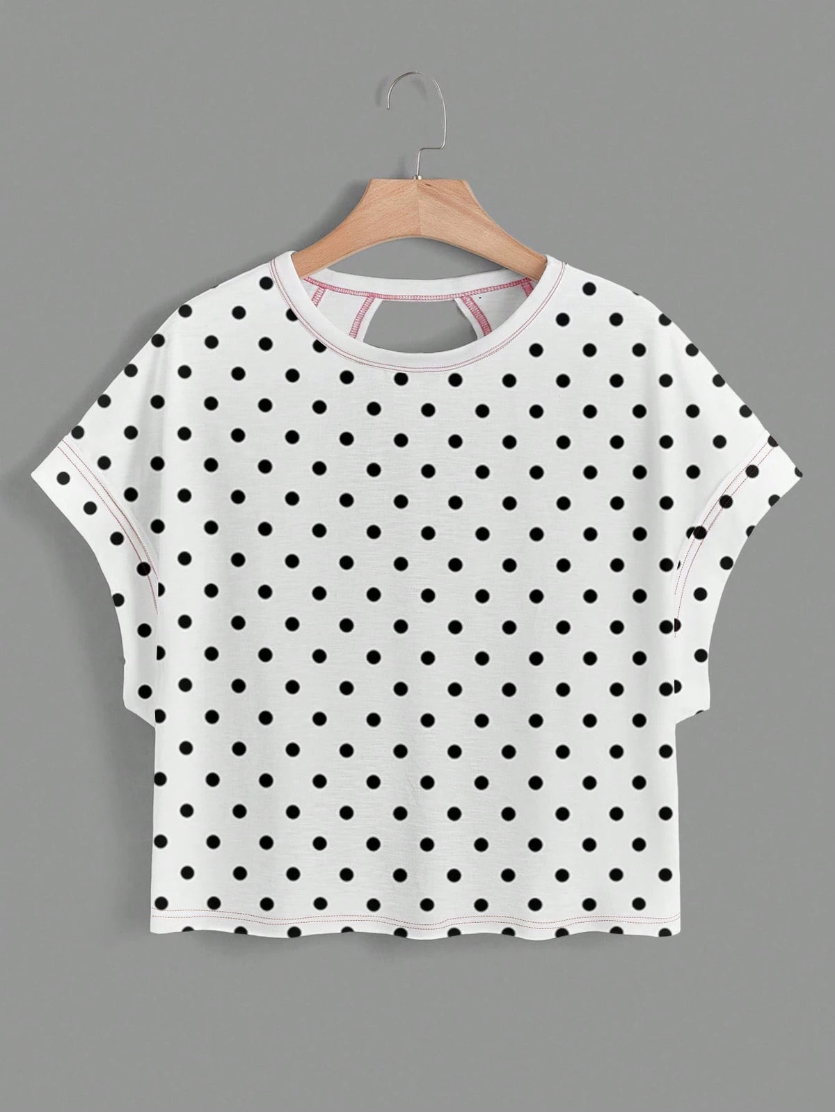 Essnce Women's White With Black Polka Dots,Summer,Casual,Cute,Vacation Round Neck Backless Vintage Asymmetrical Hem Loose Sleeveless Chic T-Shirt Top