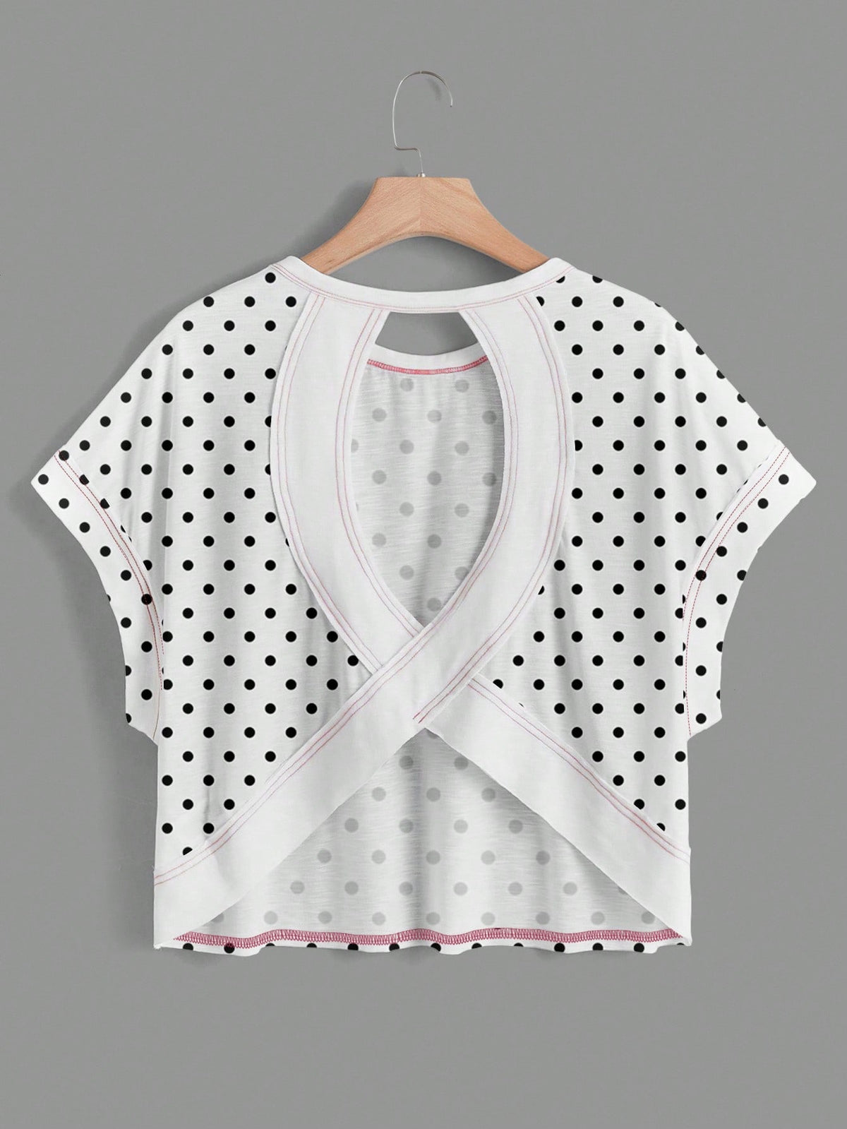 Essnce Women's White With Black Polka Dots,Summer,Casual,Cute,Vacation Round Neck Backless Vintage Asymmetrical Hem Loose Sleeveless Chic T-Shirt Top