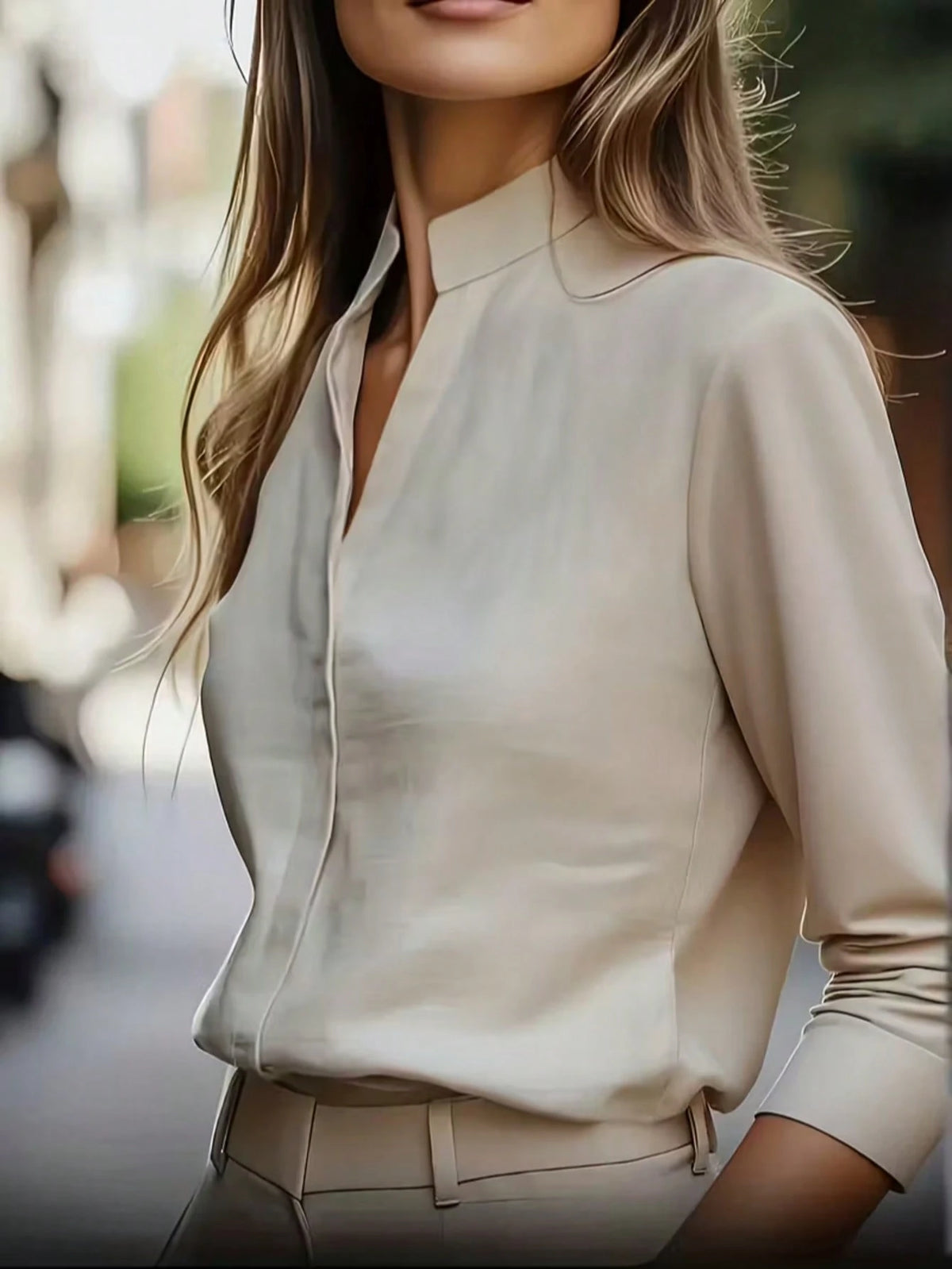 European And American Fashion Minimalist Solid Color Commuter Shirt, Satin Collar Design, Long Sleeve Slim Fit Elegant Blouse Pink Spring