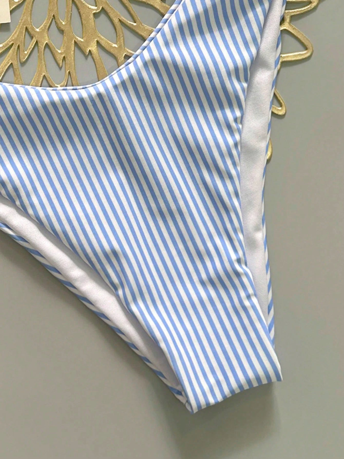 European And American Sexy Blue And White Striped Vacation Style High-End Bandeau Bikini 2 Pieces Set Beach Summer