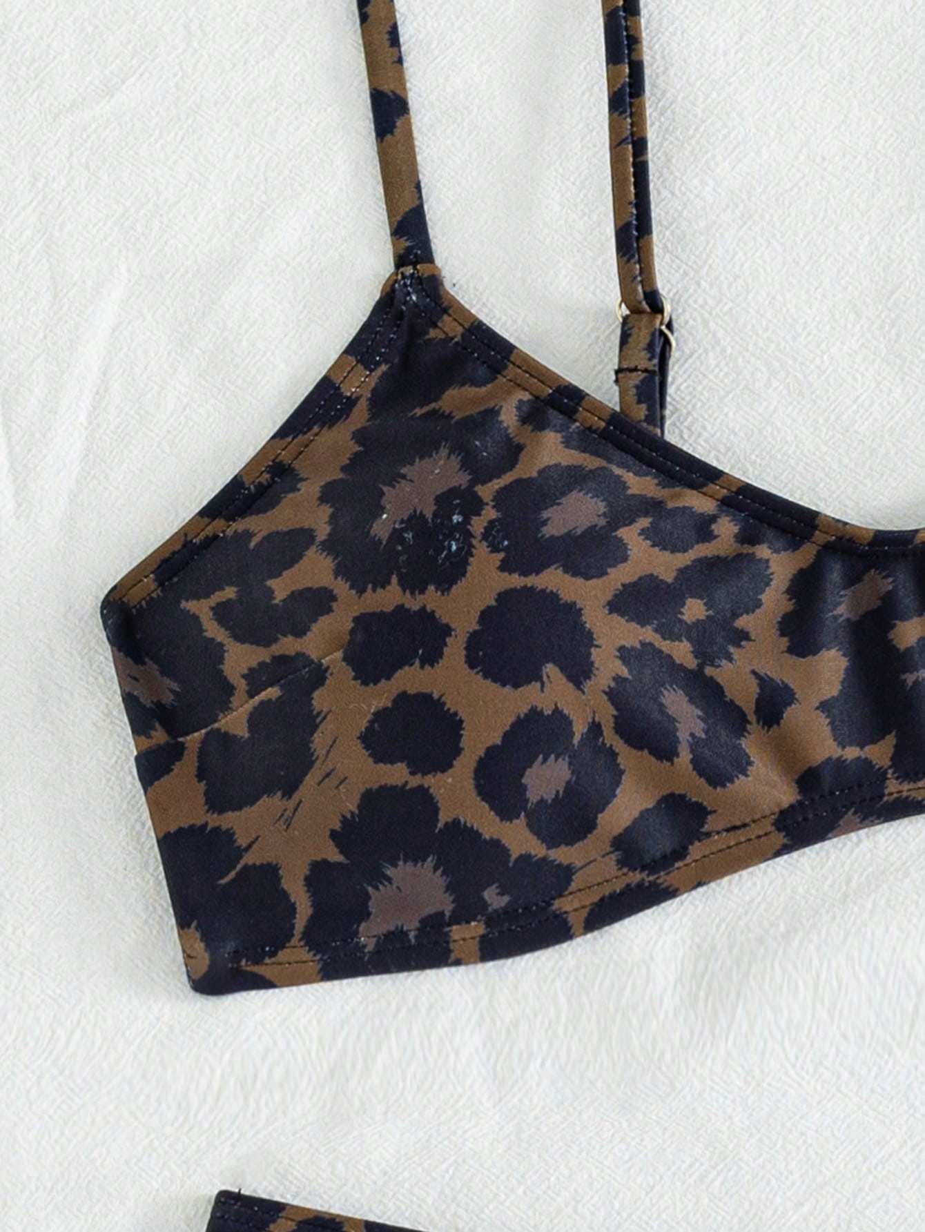 European And American Women's Sexy Leopard Print Fine Straps Bikini 2 Pieces Set, Perfect For Summer Vacation Swimming Beach