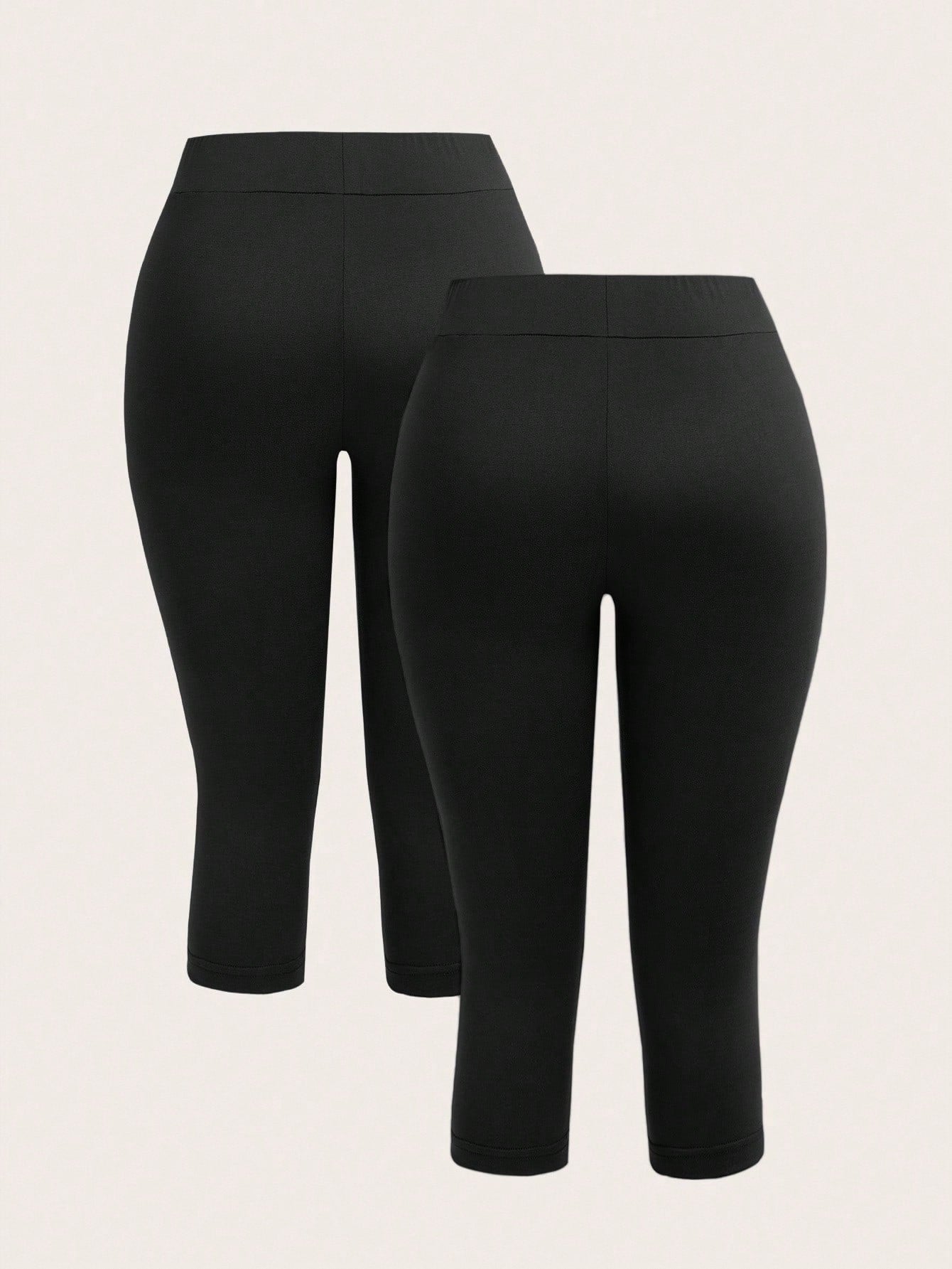 EZwear 2pcs Women's Black Capri Length Skinny Casual Leggings, Suitable For Summer Capris Women Set Biker Shorts Curve Two Pieces