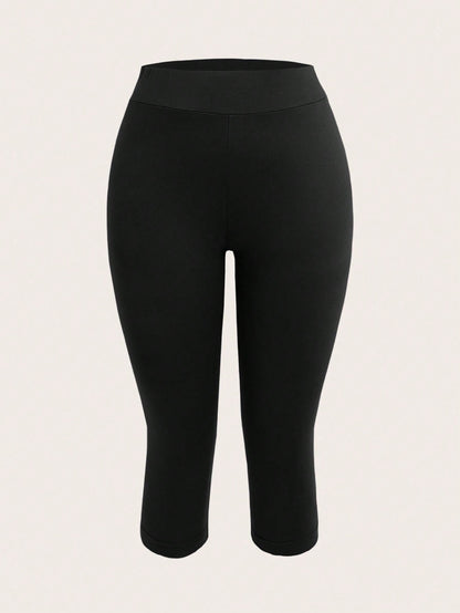 EZwear 2pcs Women's Black Capri Length Skinny Casual Leggings, Suitable For Summer Capris Women Set Biker Shorts Curve Two Pieces