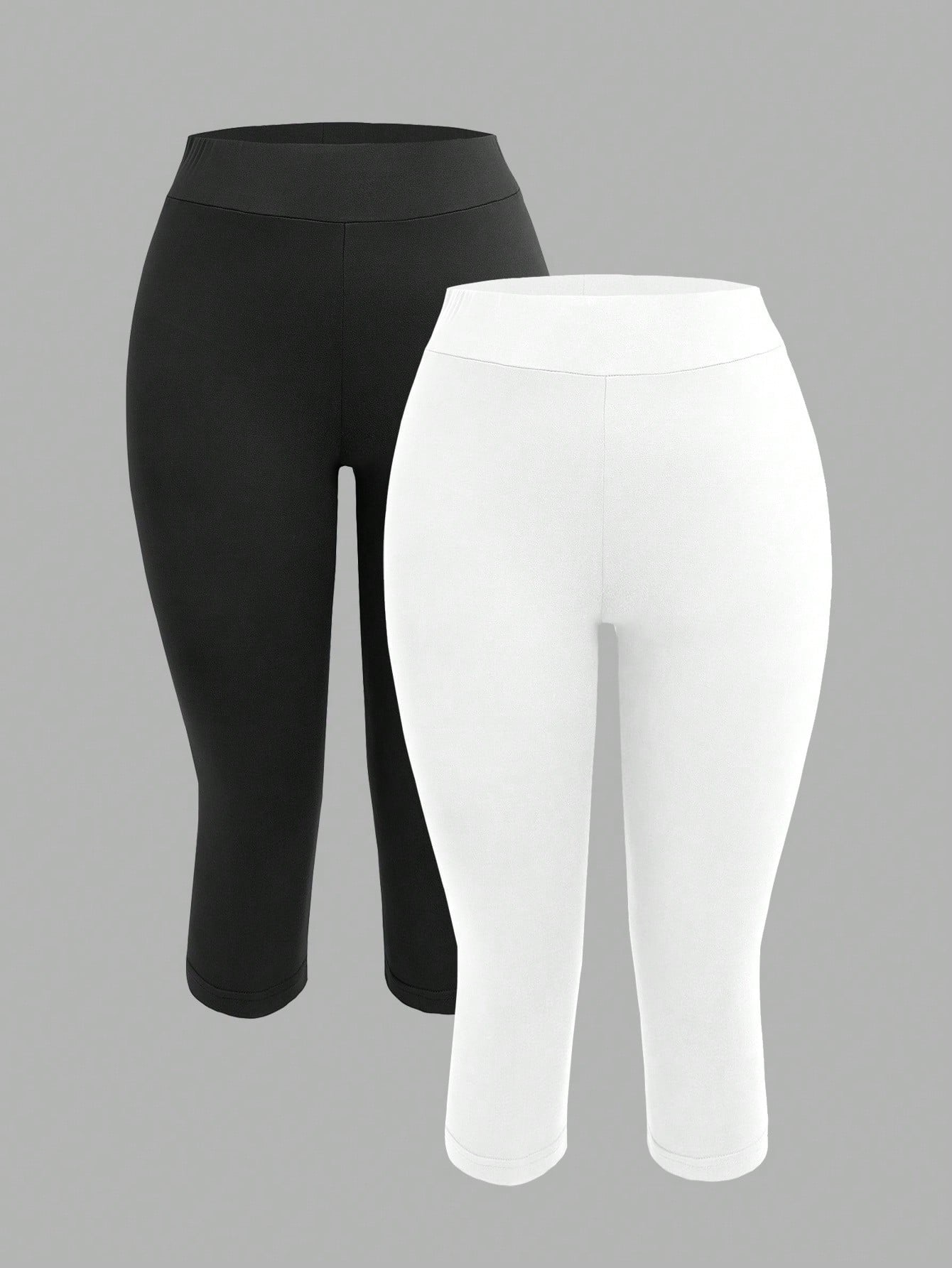 EZwear 2pcs Women's Black Capri Length Skinny Casual Leggings, Suitable For Summer Capris Women Set Biker Shorts Curve Two Pieces