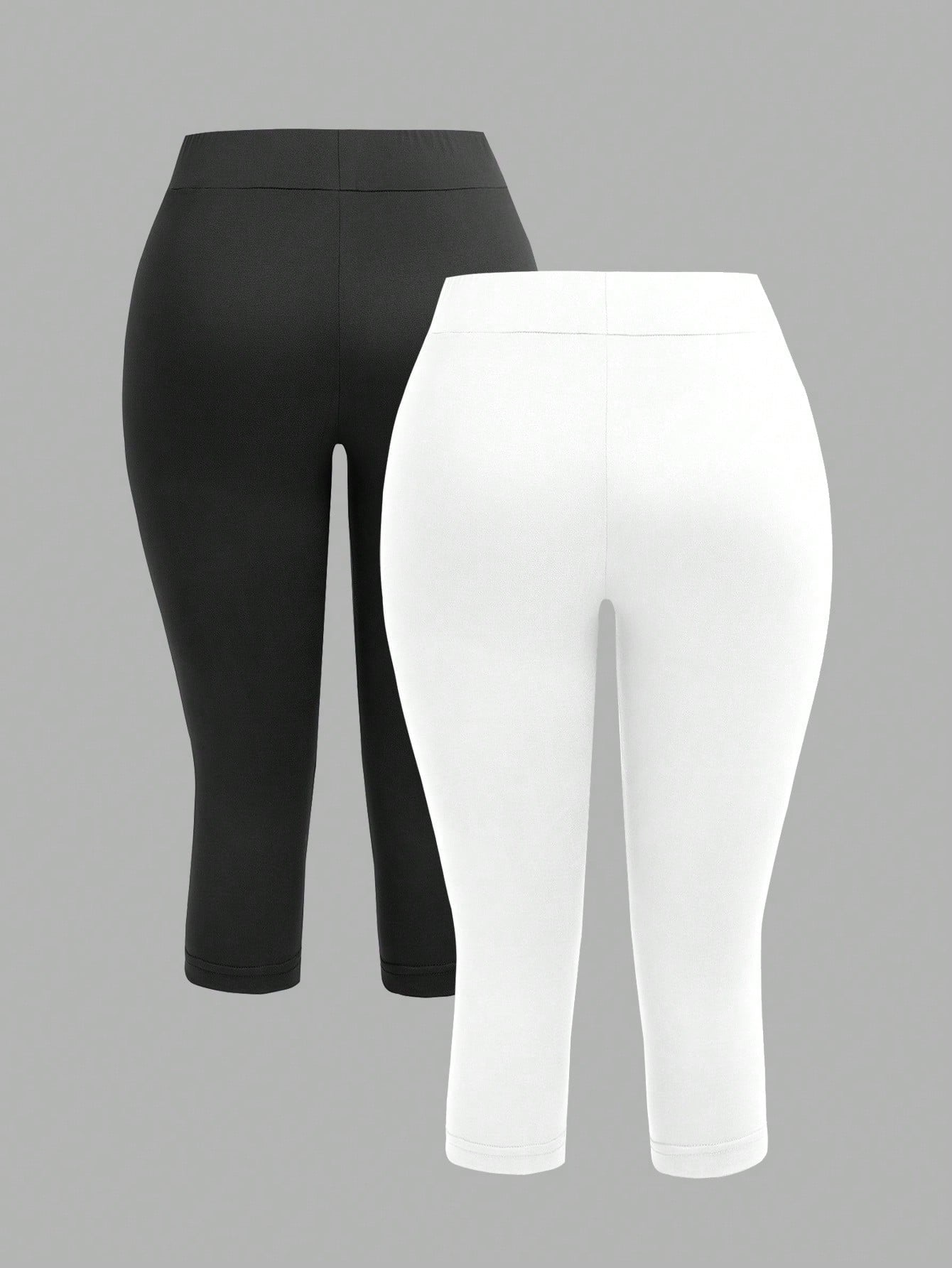 EZwear 2pcs Women's Black Capri Length Skinny Casual Leggings, Suitable For Summer Capris Women Set Biker Shorts Curve Two Pieces
