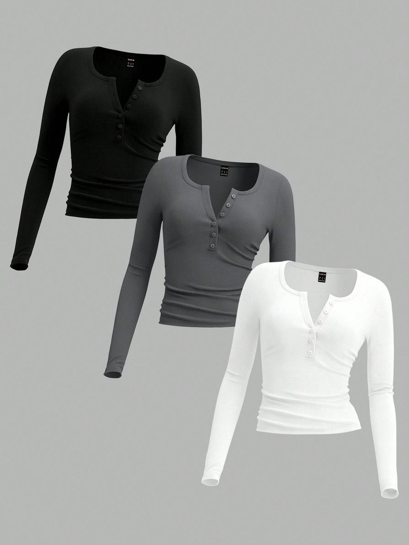 EZwear 3 Pcs/Set Plus Size Women's Tri-Color Knit T-Shirt In Brown, Khaki And Apricot, Suitable For Autumn/Winter Fall