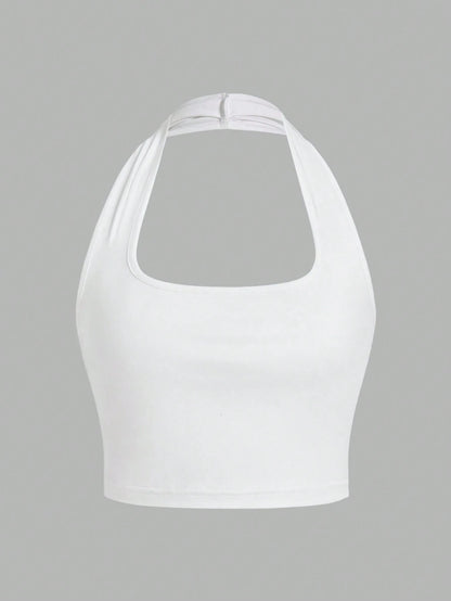 EZwear 3pcs Crop Casual Halter Neck Slim Fit Women Tank Top, Summer Back To School