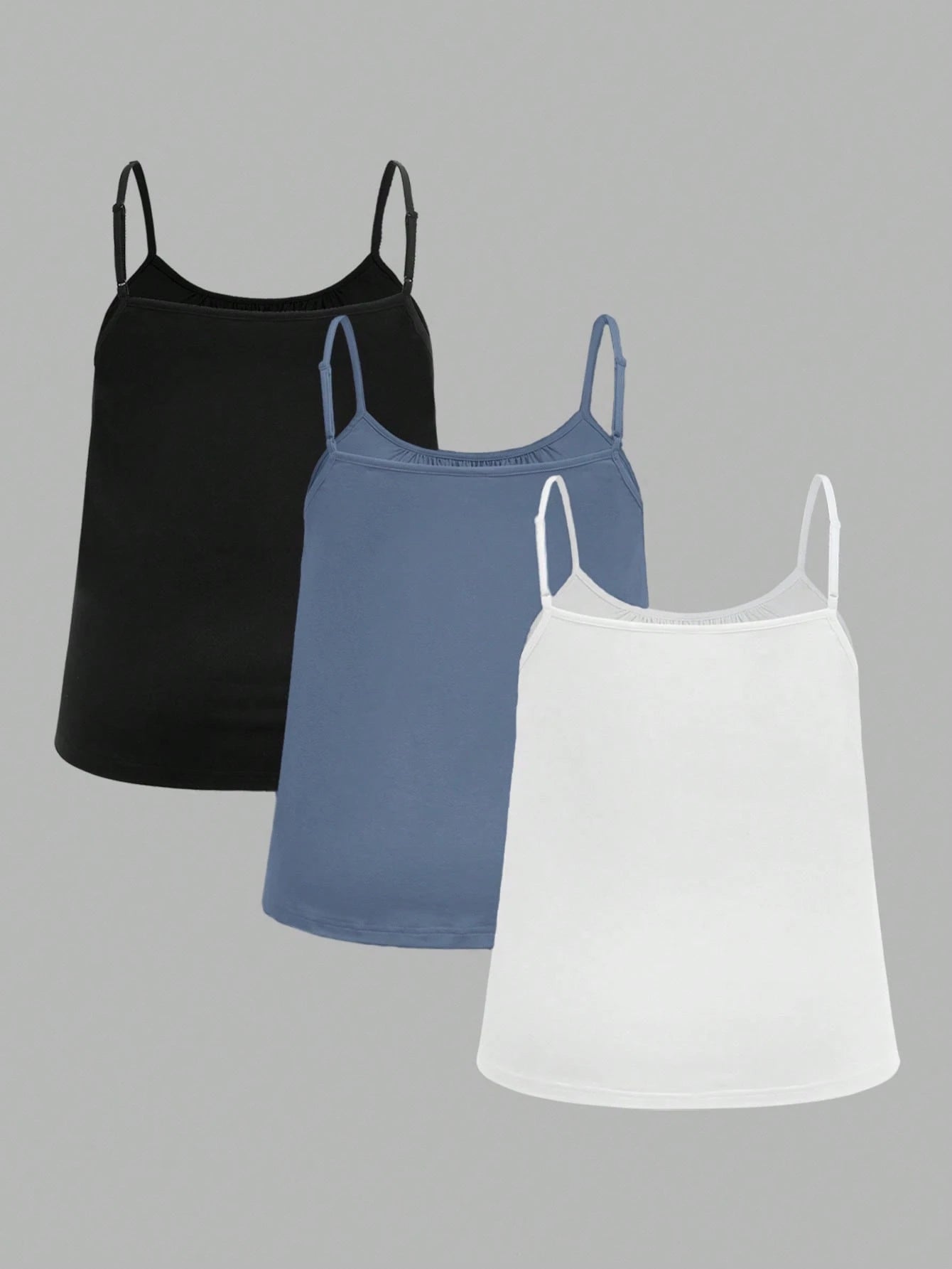 EZwear 3pcs Plus Size Women Pleated Loose Camisole Adjustable Strap Top, Suitable For Spring And Summer Back To School