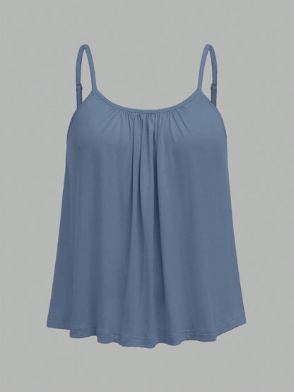 EZwear 3pcs Plus Size Women Pleated Loose Camisole Adjustable Strap Top, Suitable For Spring And Summer Back To School