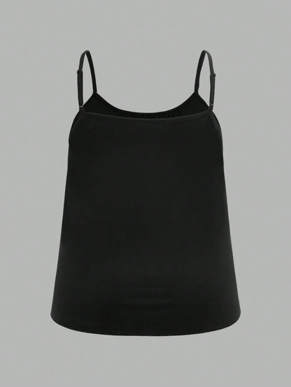 EZwear 3pcs Plus Size Women Pleated Loose Camisole Adjustable Strap Top, Suitable For Spring And Summer Back To School