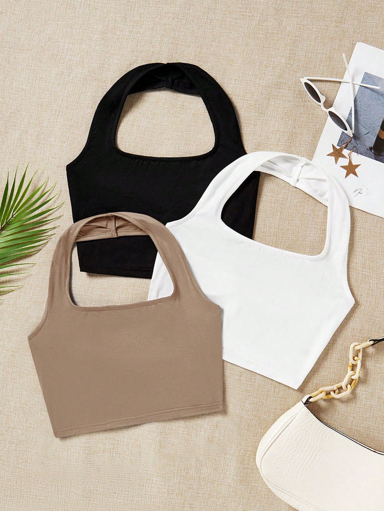 EZwear 3pcs/Set Women's Casual Cropped Racerback Tank Tops, Summer