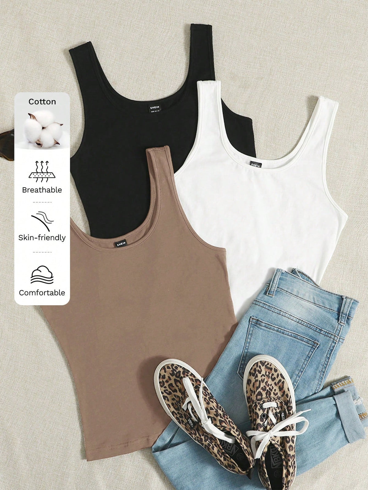 EZwear 3pcs Solid Tank Top Summer Clothes