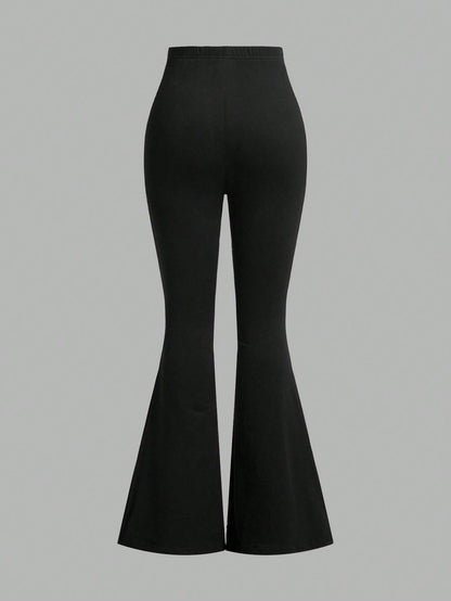 EZwear 3pcs Women High Waist Skinny Flare Pants Set, Autumn/Winter