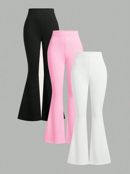 EZwear 3pcs Women High Waist Skinny Flare Pants Set, Autumn/Winter
