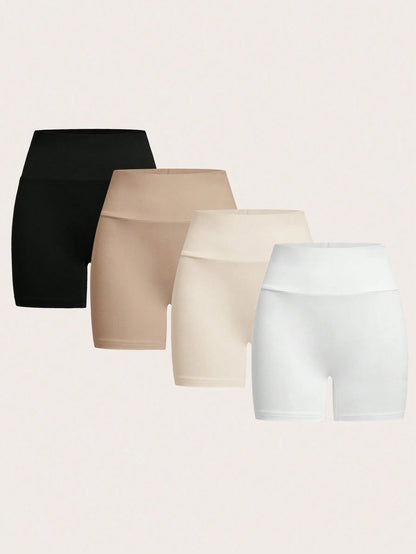 EZwear 4 Set Leisure & Simple Knitted Skinny Shorts For Women, Pack Of Several, Suitable For Summer Suitable For Going Out Women's Sportswear