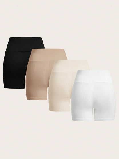 EZwear 4 Set Leisure & Simple Knitted Skinny Shorts For Women, Pack Of Several, Suitable For Summer Suitable For Going Out Women's Sportswear