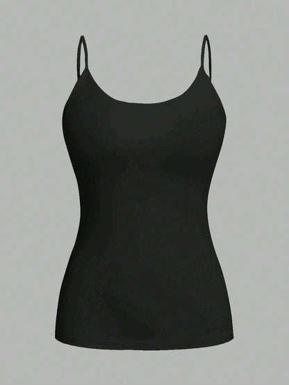 EZwear 4pcs Black Casual Minimalist Camisole Tank Tops For Women, Suitable For Summer,Black Tops