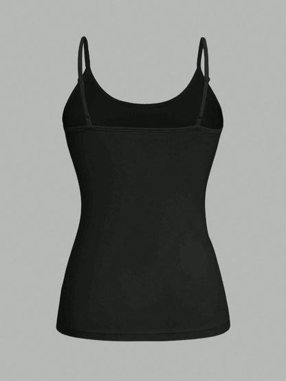 EZwear 4pcs Black Casual Minimalist Camisole Tank Tops For Women, Suitable For Summer,Black Tops
