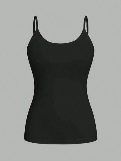 EZwear 4pcs Black Casual Minimalist Camisole Tank Tops For Women, Suitable For Summer,Black Tops