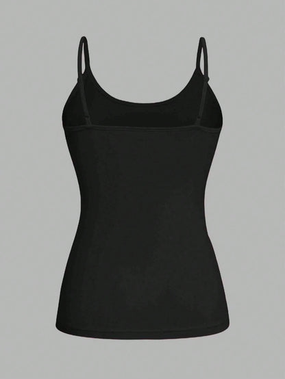 EZwear 4pcs Black Casual Minimalist Camisole Tank Tops For Women, Suitable For Summer,Black Tops
