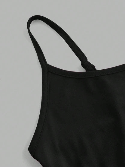 EZwear 4pcs Black Casual Minimalist Camisole Tank Tops For Women, Suitable For Summer,Black Tops