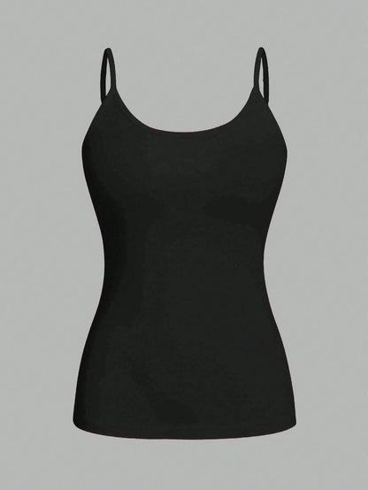 EZwear 4pcs Black Casual Minimalist Camisole Tank Tops For Women, Suitable For Summer,Black Tops
