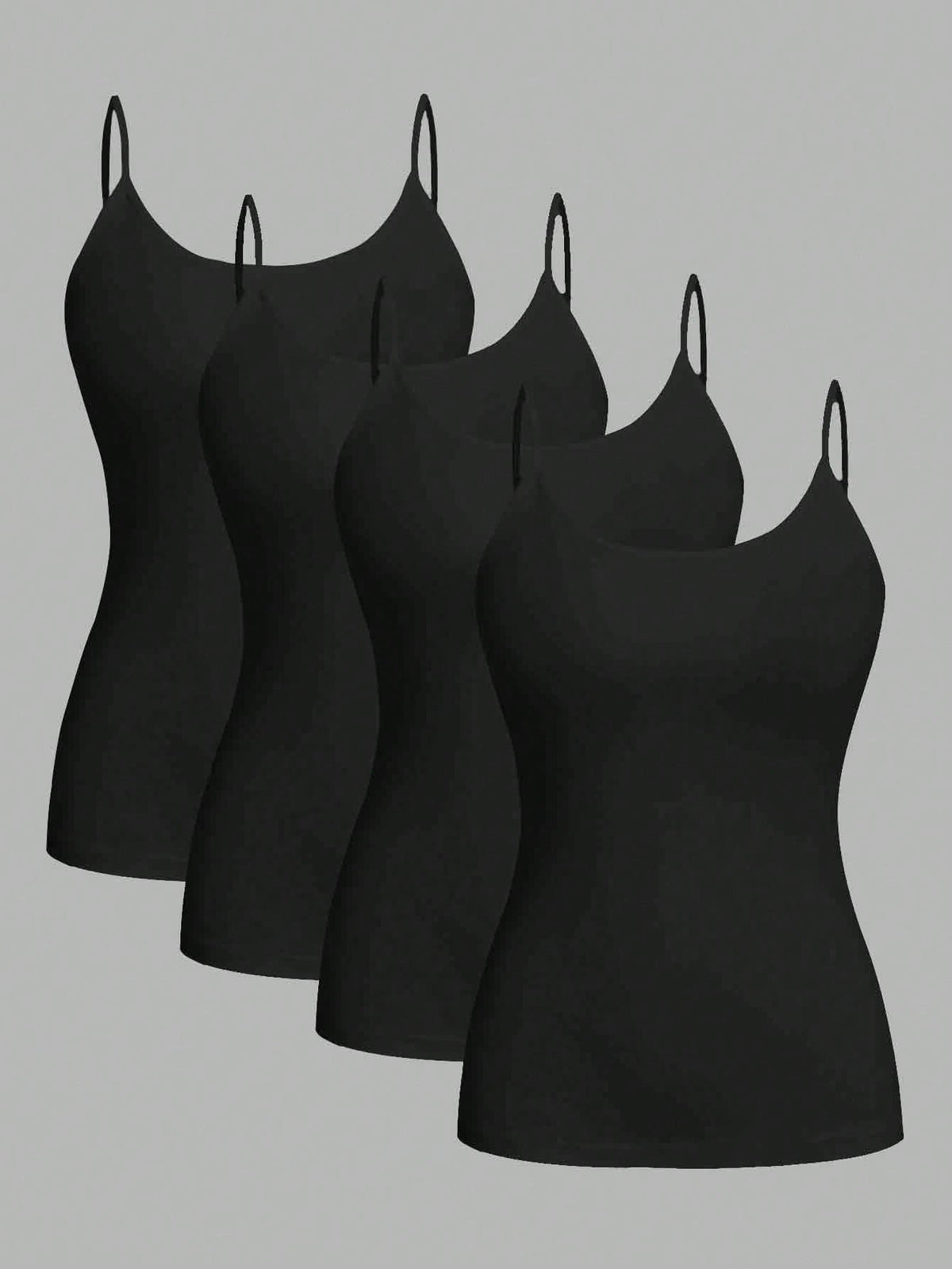 EZwear 4pcs Black Casual Minimalist Camisole Tank Tops For Women, Suitable For Summer,Black Tops