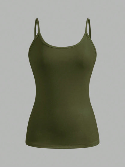 EZwear 4pcs/Set Plus Size Women Casual Camouflage & Solid Color Camisole Tops, Suitable For Summer