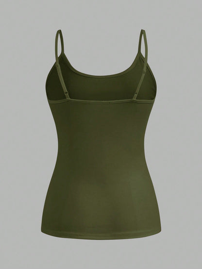 EZwear 4pcs/Set Plus Size Women Casual Camouflage & Solid Color Camisole Tops, Suitable For Summer