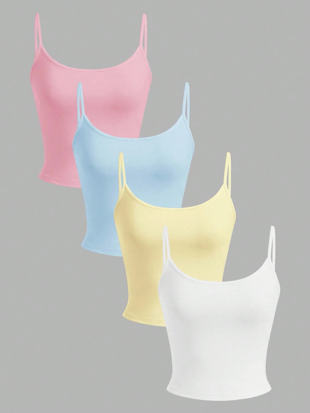 EZwear 4pcs/Set Women's Tight-Fitting Cropped Casual Tank Tops, Pink, Blue, Yellow, White, Suitable For Summer Cute 3 Pack Pastel Tight Tanktop,Summer Top